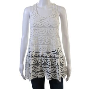 Pily Q Womens Sleeveless Tunic Top White Round Neck Size S